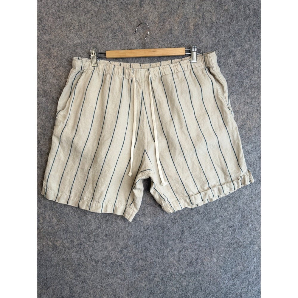 Alex Crane Bo Shorts Mens XX Beige Blue Striped Linen Drawstring Casual Beachy